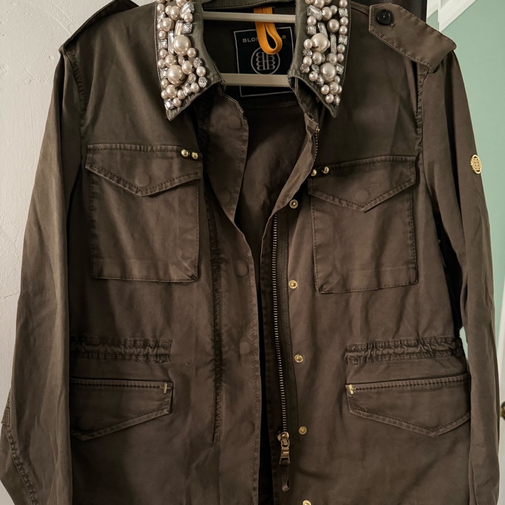 BLONDE No. 8  Olive Jacket with Pearls size S (2-3 pearls missing check pics)